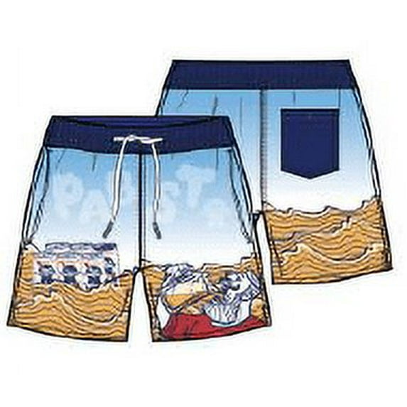 Men's Licensed Beer Board Shorts, PBR Graphic Summer Swim Trunks with Mesh Lining, Up to 3XL