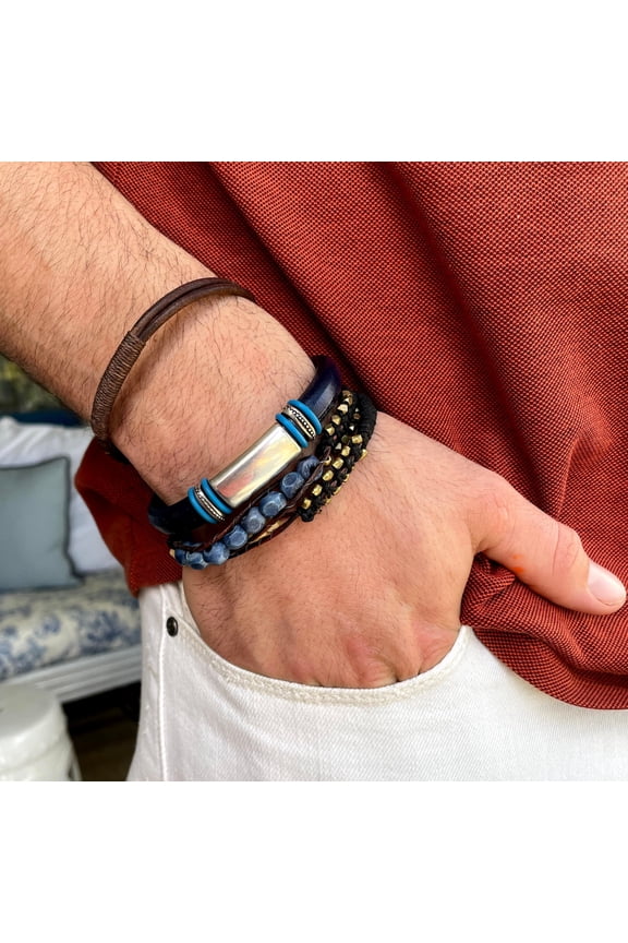 Men's Licorice Leather Bracelet: Free Shipping. Genuine Leather, Silver-Plated Pewter with Magnetic Clasp.Various Colors/Metals,Copper,Brass