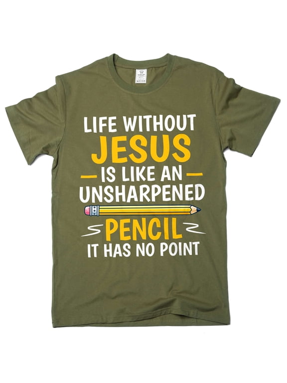 Men's Life Without Jesus T-shirt Christian Gifts Religious Tee Faith Jesus Christ Shirt (3X-Large Military Green)