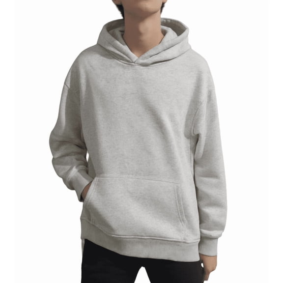 Men's Light Gray Oversized Pullover Hoodie with Pocket, Casual Fleece Sweatshirt, Loose Fit Blouse, Winter Warm Top