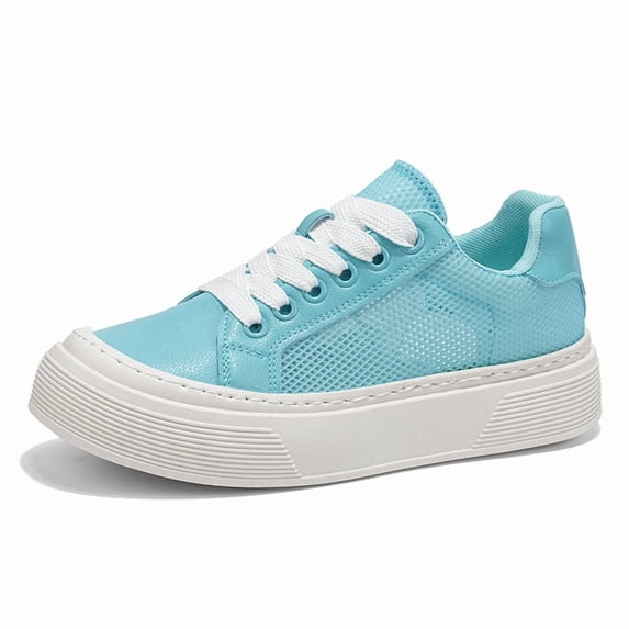 Men's Light Blue Mesh Breathable Platform Sneakers, Casual Summer Low-Top Shoes