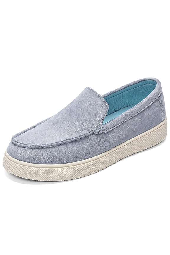 Men's Light Blue Suede Slip-On Loafers, Casual Minimalist Shoes