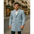 thumbnail image 1 of Men’s Light Blue Wool Overcoat – Classic Single-Breasted Long Coat - Sky Blue Carcoat Wool Fabric, 1 of 2