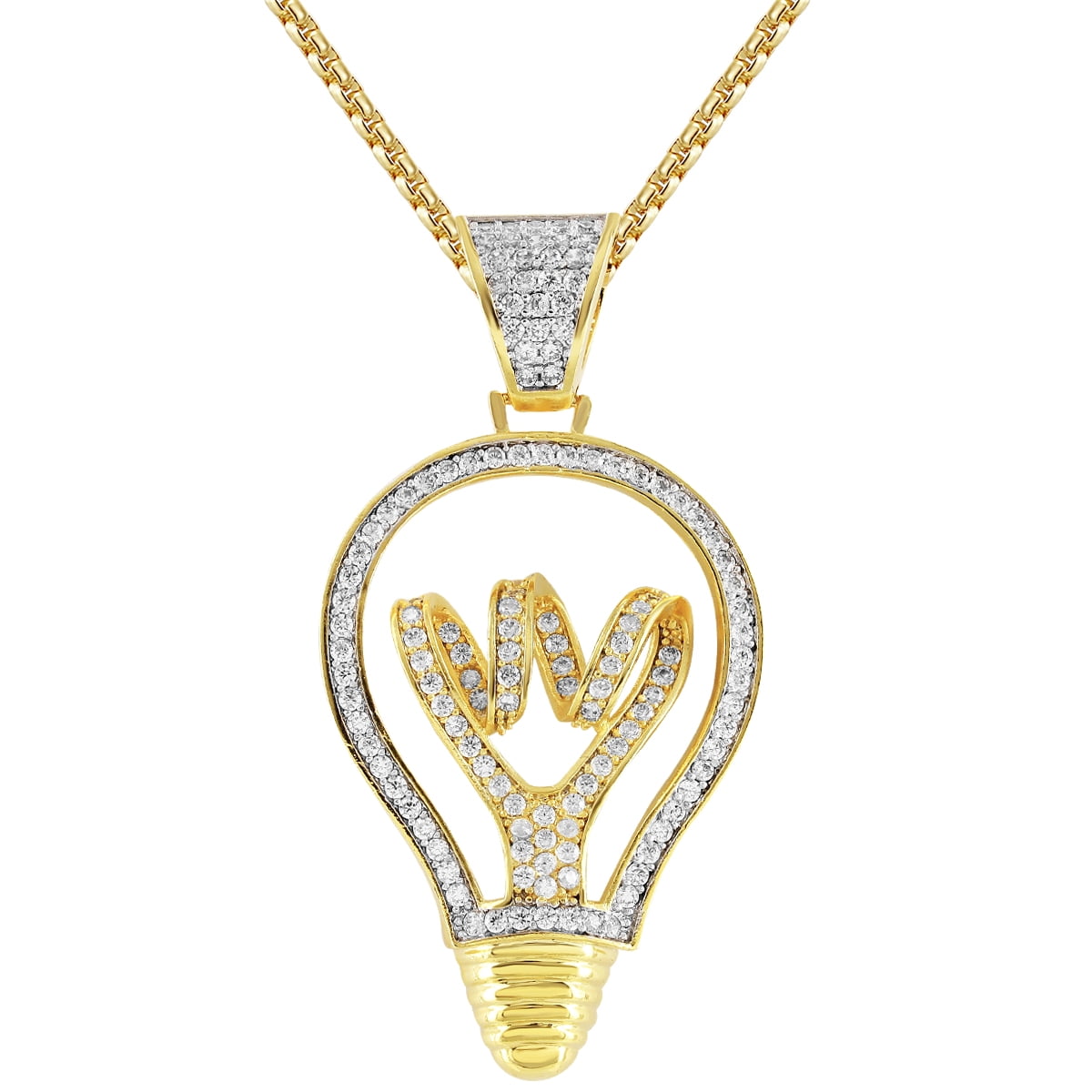 MASTER OF BLING Men's Light Bulb Watt Designer 14k Gold Finish Pendant