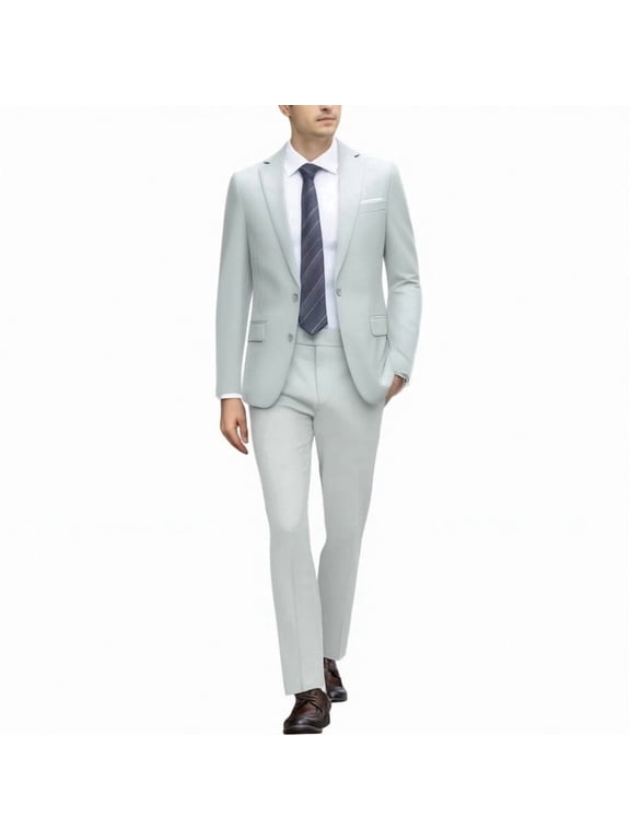 Men's Light Business Two-piece Set, Solid Color Classic Suit Set, Suitable For Business Travel, Weddings And Dinners