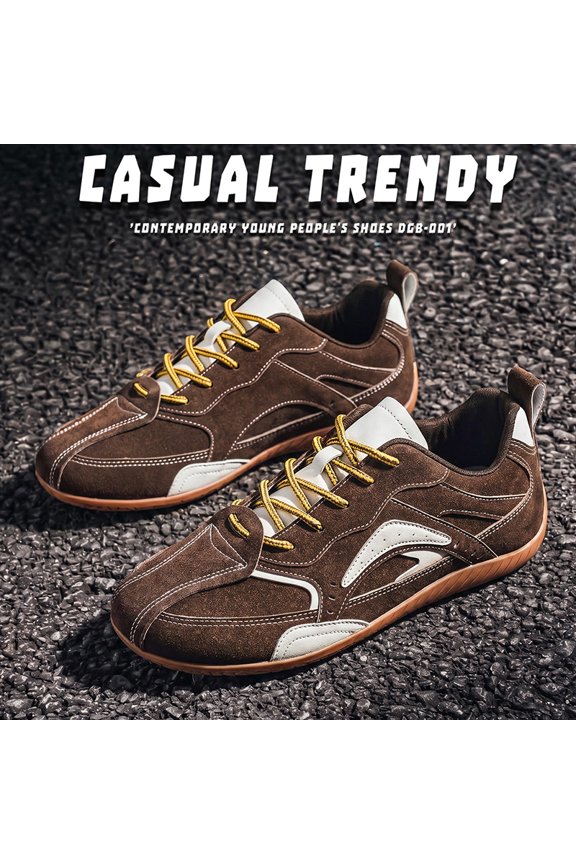 Men's Light Gray Suede Retro Trainer Sneakers, Stitched Patchwork Lace Up Lightweight Walking Shoes