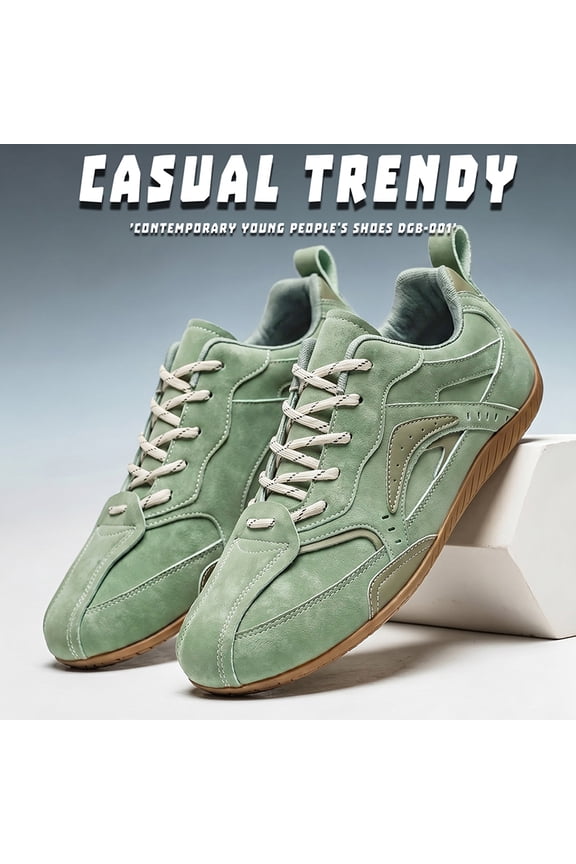 Men's Light Gray Suede Retro Trainer Sneakers, Stitched Patchwork Lace Up Lightweight Walking Shoes