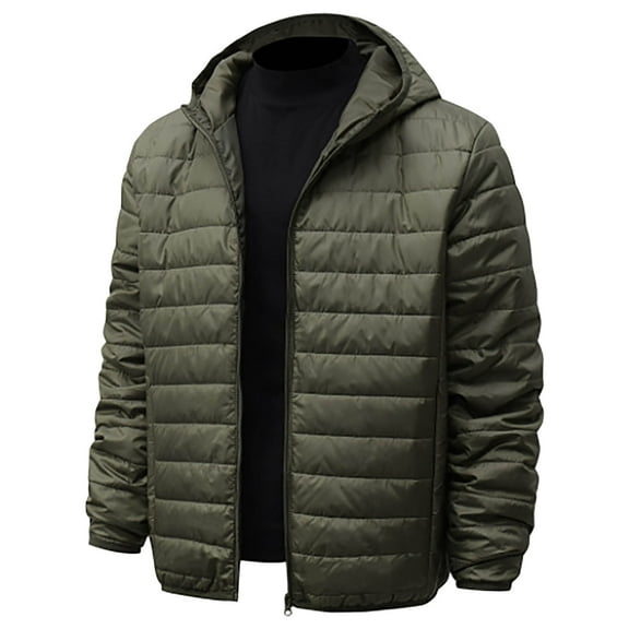 Men's Light Jacket Hooded Casual Short Winter Jacket Solid Color Hooded Zipper Warm Jacket