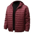 thumbnail image 1 of Men's Light Jacket Hooded Casual Short Winter Jacket Solid Color Hooded Zipper Warm Jacket, 1 of 4
