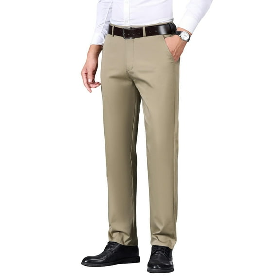 Men's Light-Weight Cotton Blend Dress Pants - Breathable Straight Fit for Office & Travel