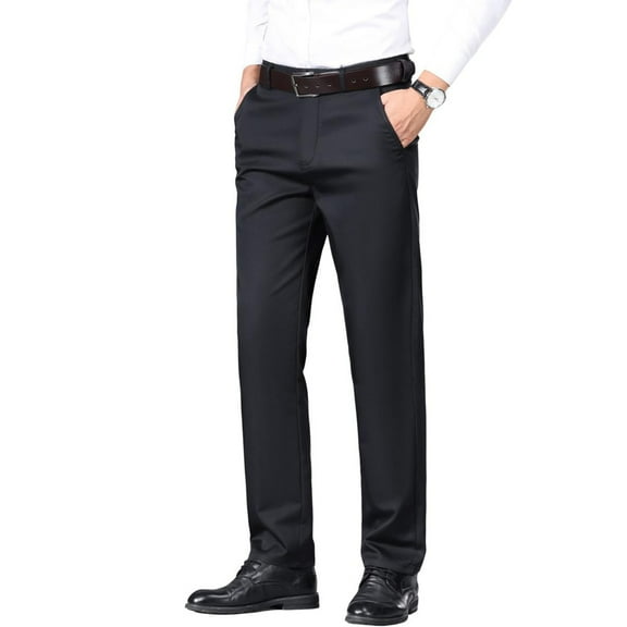 Men's Light-Weight Cotton Blend Dress Pants - Breathable Straight Fit for Office & Travel