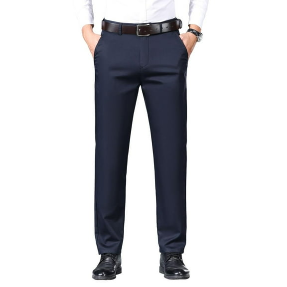 Men's Light-Weight Cotton Blend Dress Pants - Breathable Straight Fit for Office & Travel