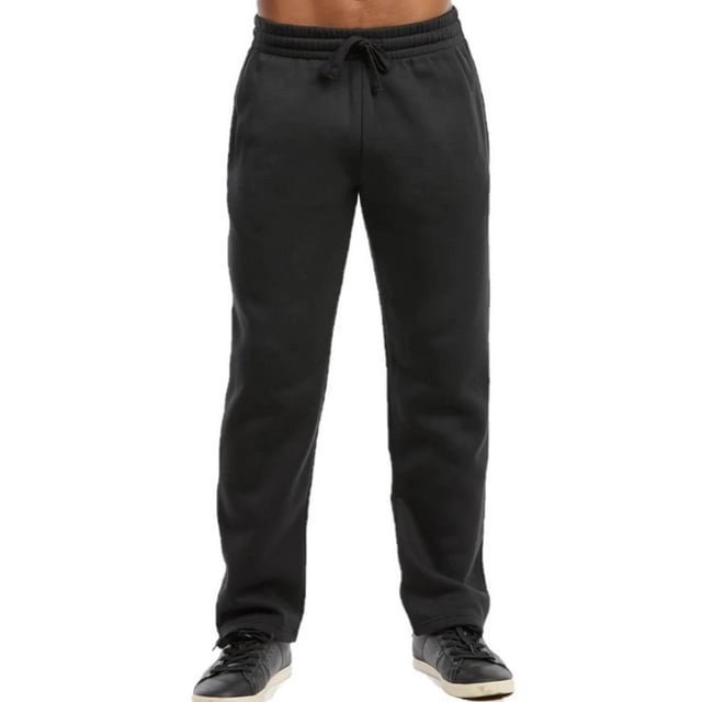 Men's Light Weight Fleece Open Bottom Sweatpants with Pockets, Black 2XL, 1 Pack