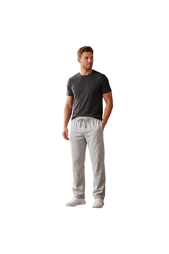Men's Light Weight Fleece Open Bottom Sweatpants with Pockets, Heather Grey M, 1 Pack