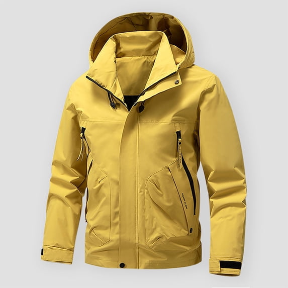 Men's Light Weight Warm Jacket Men's Thin Outdoor Jackets Sports Casual Loose Hiking Windproof Long Sleeve Hooded Casual Outwear Jackets Yellow L