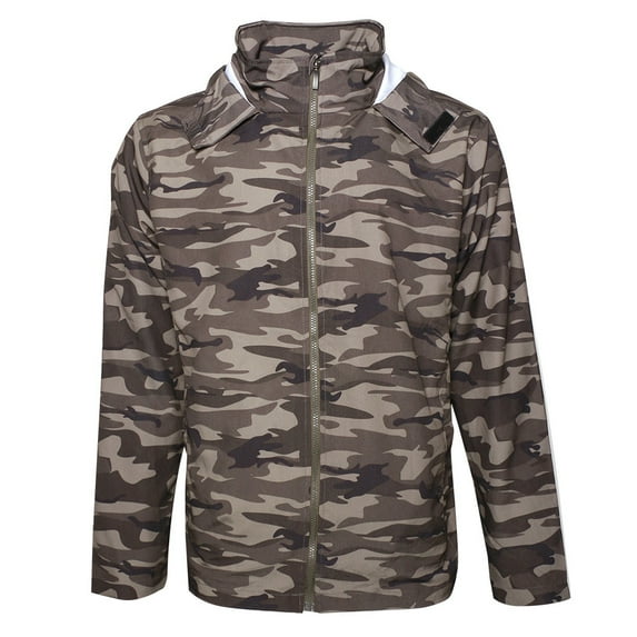 Men's Light Windbreaker Jacket Raincoat Zip Up Polyester Hoodie Camo Green S