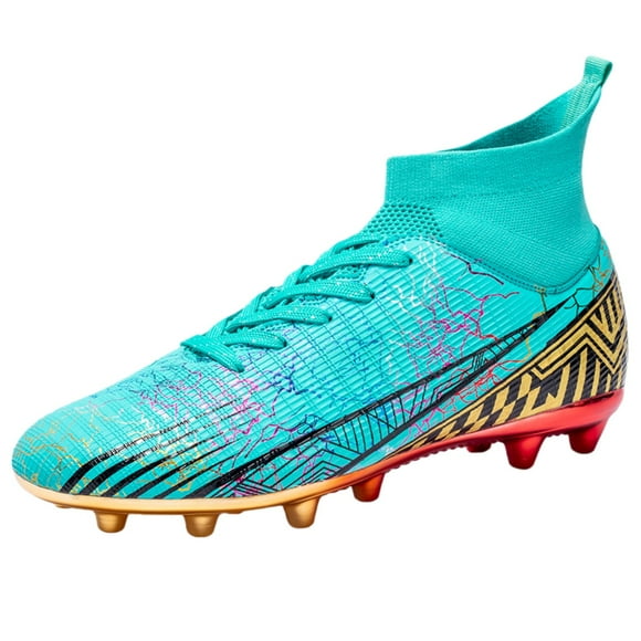 Men’s Lightning Speed Soccer Cleats, Metallic Gradient Football Boots with Dynamic Sock Collar, Ultra-Light AG/FG Training Shoes, Reflective Power Grip Outsole, Futuristic Sports Sneakers