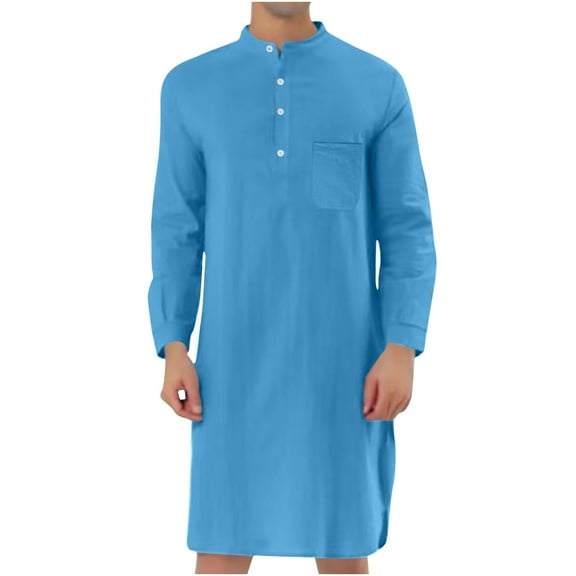 Men's Lightweigh Muslim Clothes Durable Kaftan Robe Dubai Long Gown,Soft Stand Collar Henley Shirt Robe