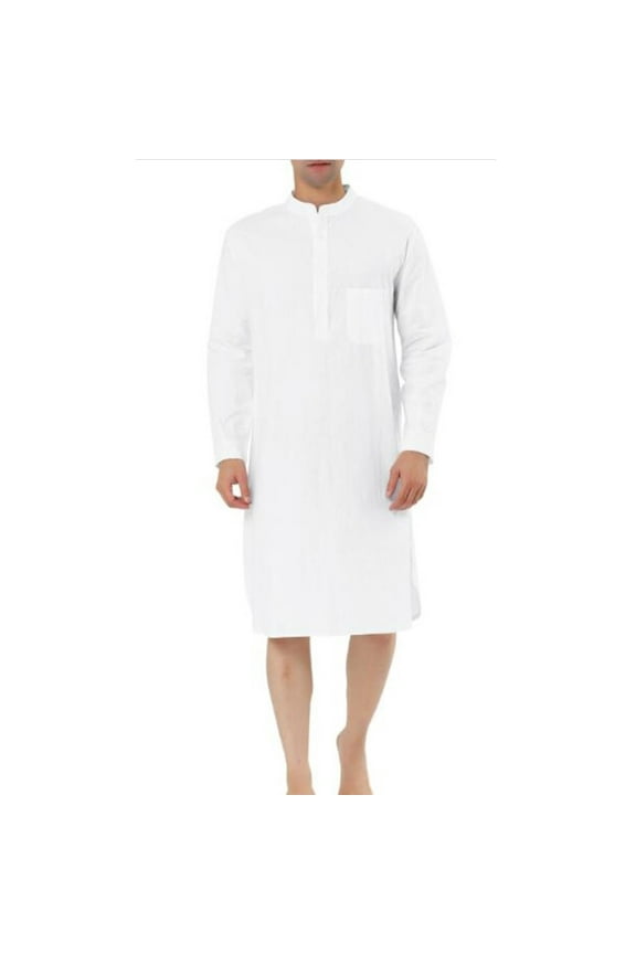 Men's Lightweigh Muslim Clothes Durable Kaftan Robe Dubai Long Gown,Soft Stand Collar Henley Shirt Robe