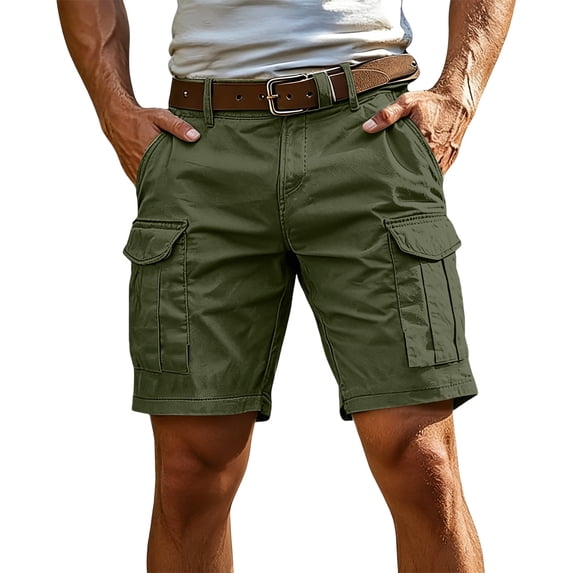 Men's Lightweight 5 Inch Inseam Cargo Shorts, Multi-Pocket Breathable Summer Hiking Work Shorts, Elastic Drawstring Waist Relaxed Fit Outdoor Casual Design