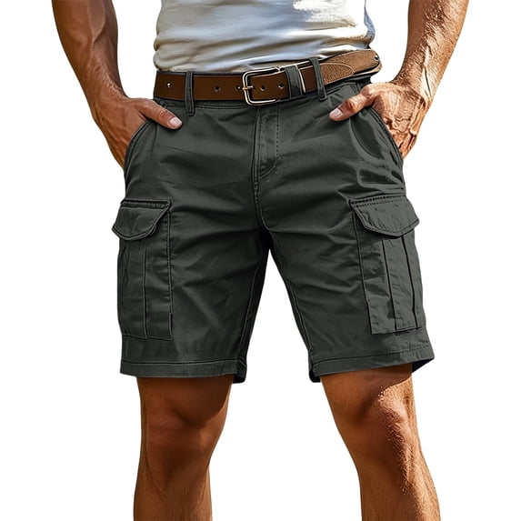 Men's Lightweight 5 Inch Inseam Cargo Shorts, Multi-Pocket Breathable Summer Hiking Work Shorts, Elastic Drawstring Waist Relaxed Fit Outdoor Casual Design