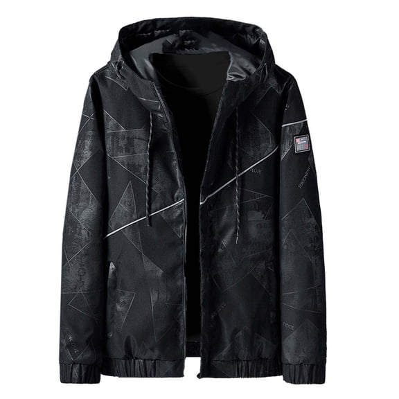 Men's Lightweight Anorak Jacket Outdoor Windproof Casual Hooded Coat with Print for Fall Season