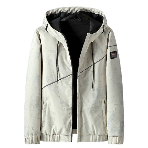Men's Lightweight Anorak Jacket Outdoor Windproof Casual Hooded Coat with Print for Fall Season