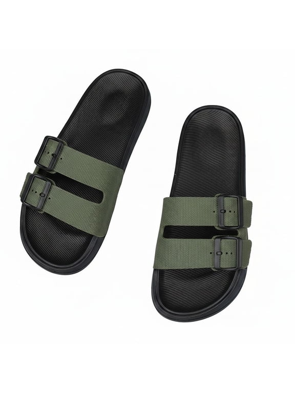 Men's Lightweight Arch Support Sandals – Double Buckle Adjustable Flat Slippers for Comfort