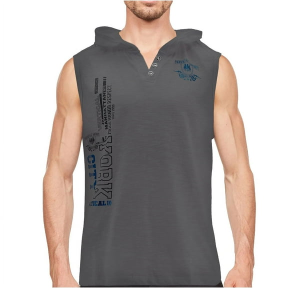 Men's Lightweight Athletic Sports Sleeveless T-Shirt Hoodie Vest Tank Top (HH10 Gray, XL)