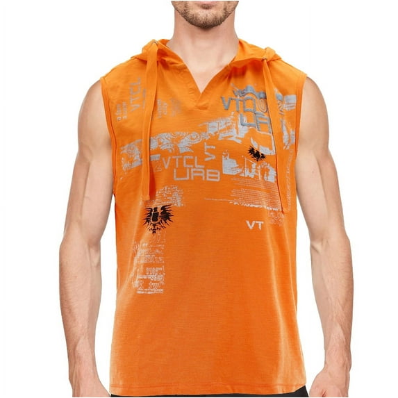 Men's Lightweight Athletic Sports Sleeveless T-Shirt Hoodie Vest Tank Top (HH16 Orange, XL)
