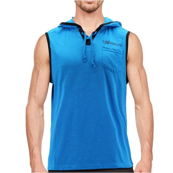Men's Lightweight Athletic Sports Sleeveless T-Shirt Hoodie Vest Tank Top (HH8 Aqua, L)