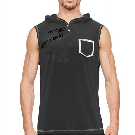 Men's Lightweight Athletic Sports Sleeveless T-Shirt Hoodie Vest Tank Top (HH9 Black, L)