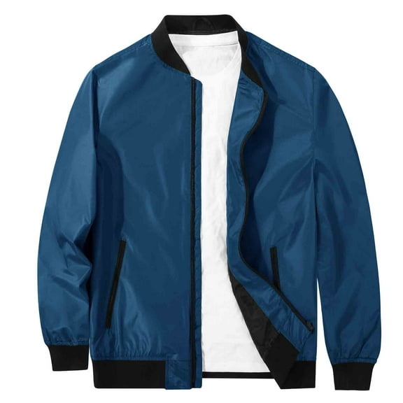 Men's Lightweight Bomber Jacket Causal Fashion Flight Windbreaker Jacket Dark Blue Size M