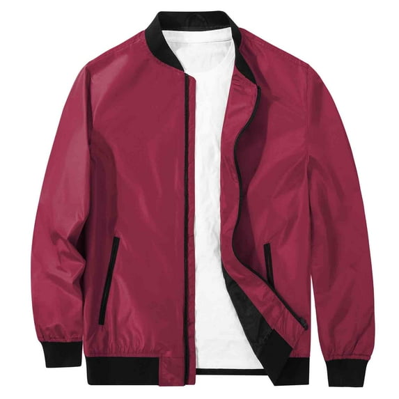 Men's Lightweight Bomber Jacket Causal Fashion Flight Windbreaker Jacket Jujube Red Size M