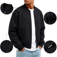 thumbnail image 1 of Men's Lightweight Bomber Jacket Classic Baseball Collar Raglan Sleeve Zip Up Stylish Fashion Windbreaker Coat Black 2XL, 1 of 9