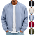 thumbnail image 1 of Men's Lightweight Bomber Jacket Classic Baseball Collar Winter Zip Up Windbreaker Coat Raglan Sleeve Wear, 1 of 9