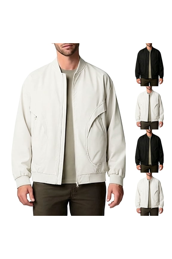 Men's Lightweight Bomber Jacket Spring Fall Causal Fashion Stylish Full Zip Windbreaker Light Track Jacket Outdoor Golf Fashion Coat Size 4XL Beige-A