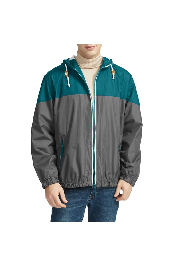 Men's Lightweight Breathable Hooded Jacket Autumn Casual Loose Fit Flight Suit Coat with Stitching Detail