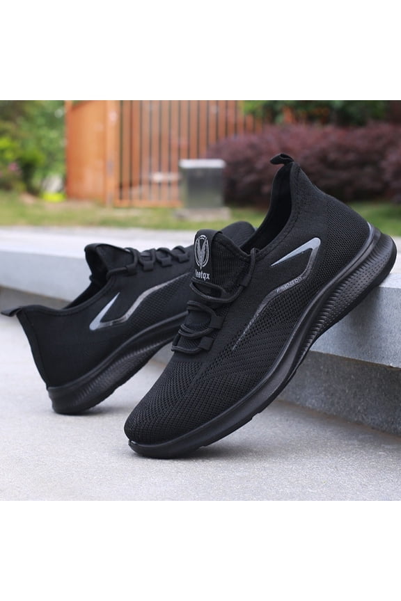 Men's Lightweight Breathable Mesh Sneakers - Slip-On Casual Shoes with Lace-Up Design, Black & White Contrast, Comfortable Fabric Lining for All-Season Wear - Perfect Gift for Husband, or Friends