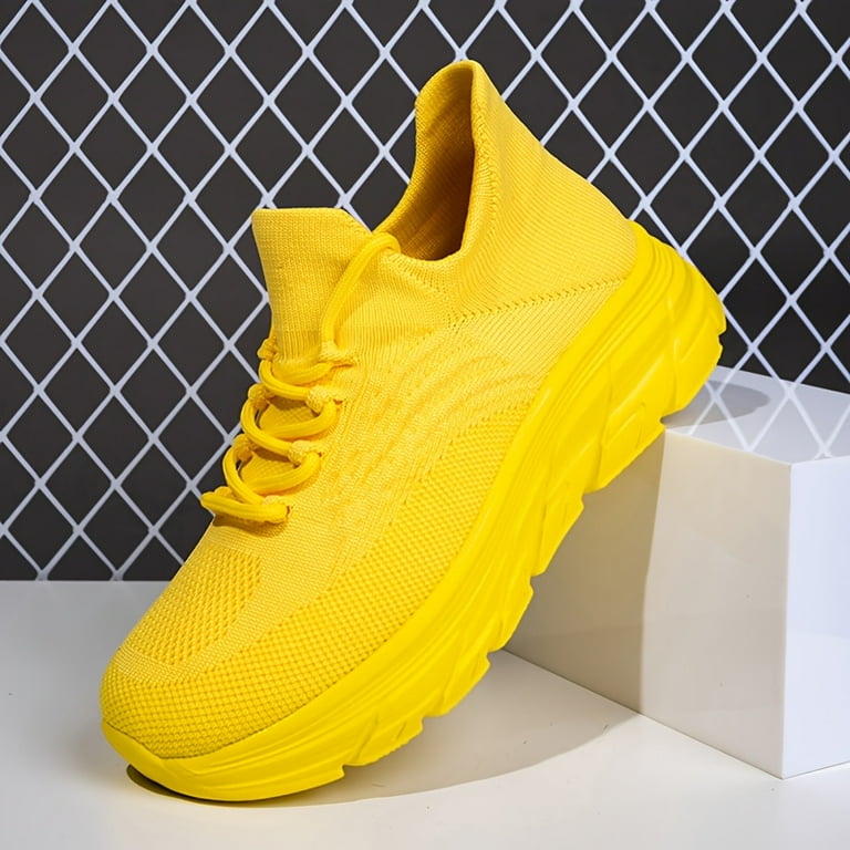 Men's Lightweight Breathable Running Shoes Neon Yellow Low-Top