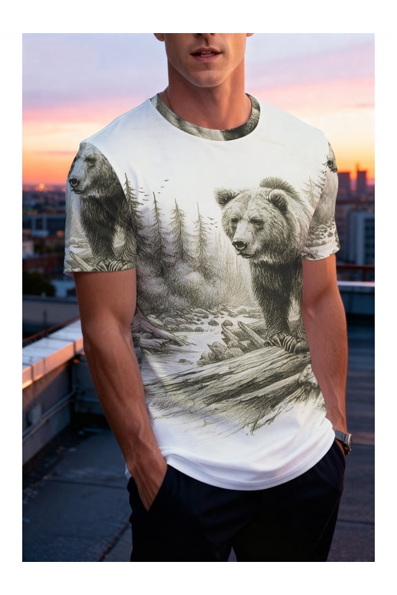 Men's Lightweight Breathable T-Shirt Suitable Regular Fit Casual Shirt, Machine Washable Spring Wear for Camping, Traveling, Everyday Use with -Themed Design