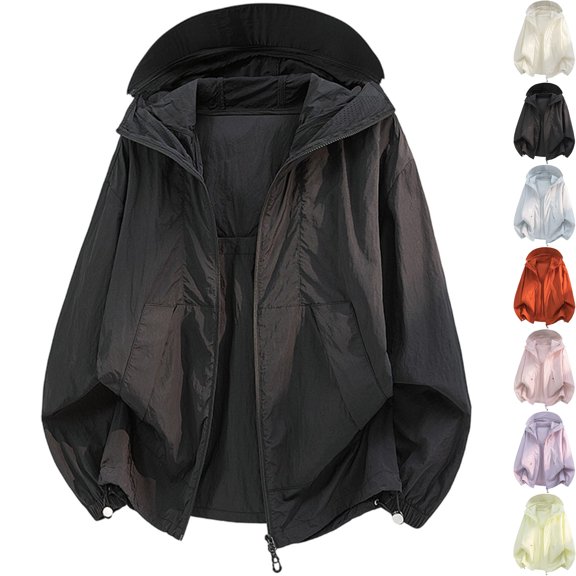 Men's Lightweight Breathable Vented Back Sun Protection Shirts Hooded Windbreaker Shell Jacket Zip Pockets for Hiking Running Training Outdoor Travel, Black, XL