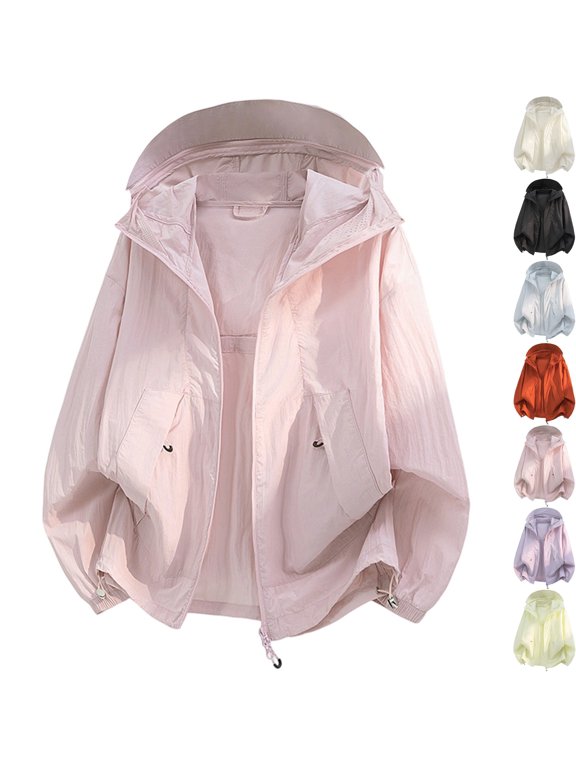 Men's Lightweight Breathable Vented Back Sun Protection Shirts Hooded Windbreaker Shell Jacket Zip Pockets for Hiking Running Training Outdoor Travel, Pink, XXXL