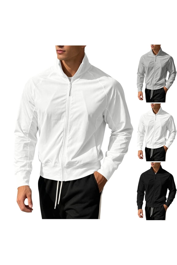 Men’s Lightweight Breathable Windbreaker Short Golf Bomber Jacket UPF50+ Windproof Outdoor Track Running Coat White