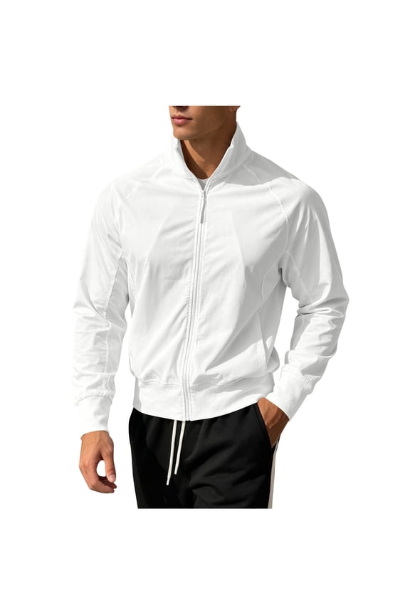 Men’s Lightweight Breathable Windbreaker Short Golf Bomber Jacket UPF50+ Windproof Outdoor Track Running Coat White