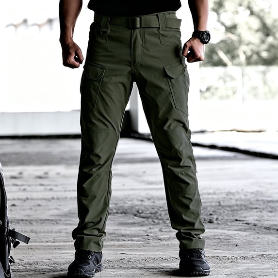 Men's Lightweight Cargo Pants Multi-Pocket Straight Leg Stretch Outdoor Work Trousers