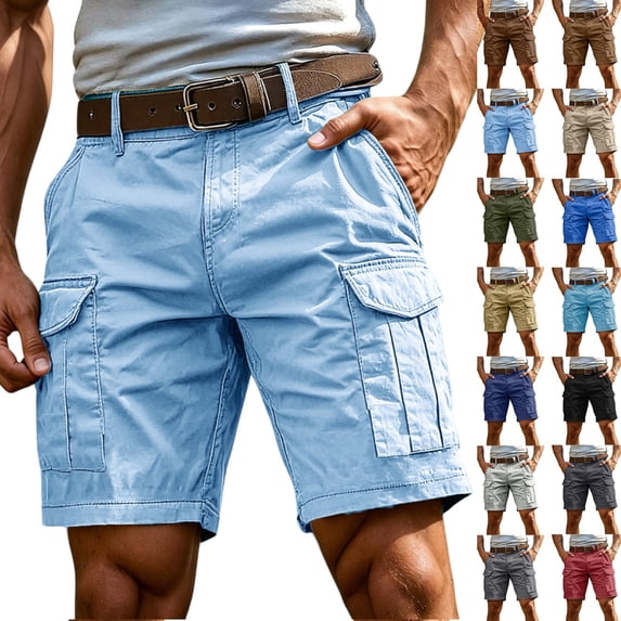 Men's Lightweight Cargo Shorts 5-Inch Inseam Quick-Dry with Multi-Pockets Comfortable Durable for Hiking Work and Summer Outdoor Sport Casual Light Blue S