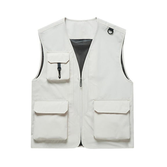 Men's Lightweight Cargo Vest Casual Outdoor Fishing Work Waistcoat Sleeveless Solid Color Outwear