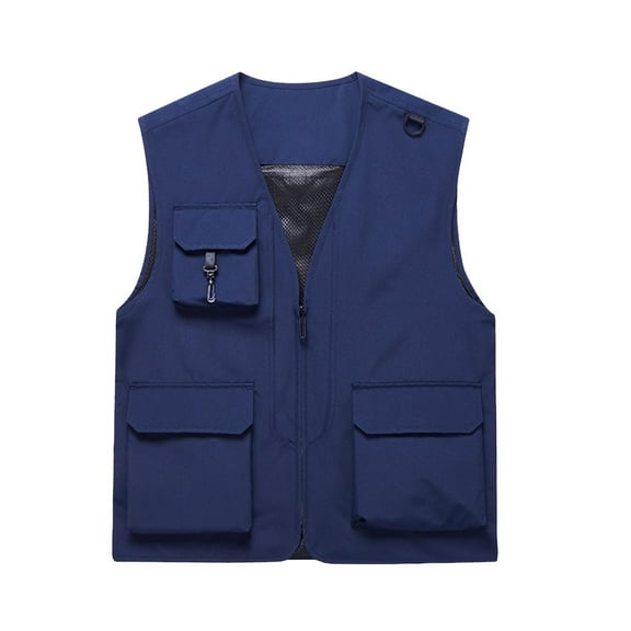Men's Lightweight Cargo Vest Casual Outdoor Fishing Work Waistcoat Sleeveless Solid Color Outwear