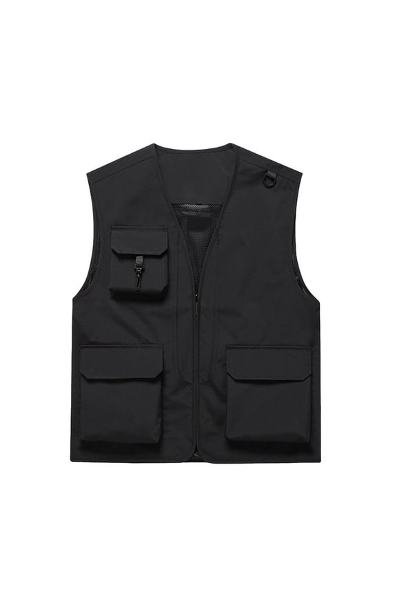 Men's Lightweight Cargo Vest Casual Outdoor Fishing Work Waistcoat Sleeveless Solid Color Outwear